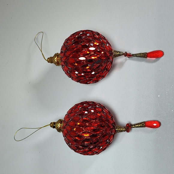 Set of 3 red jewel Christmas tree ornaments - Picture 4 of 8